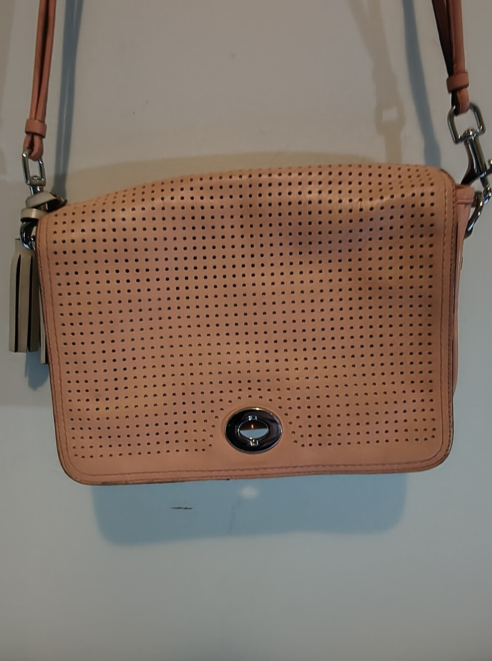 Coach Peach/Coral Perforated Leather Crossbody Bag